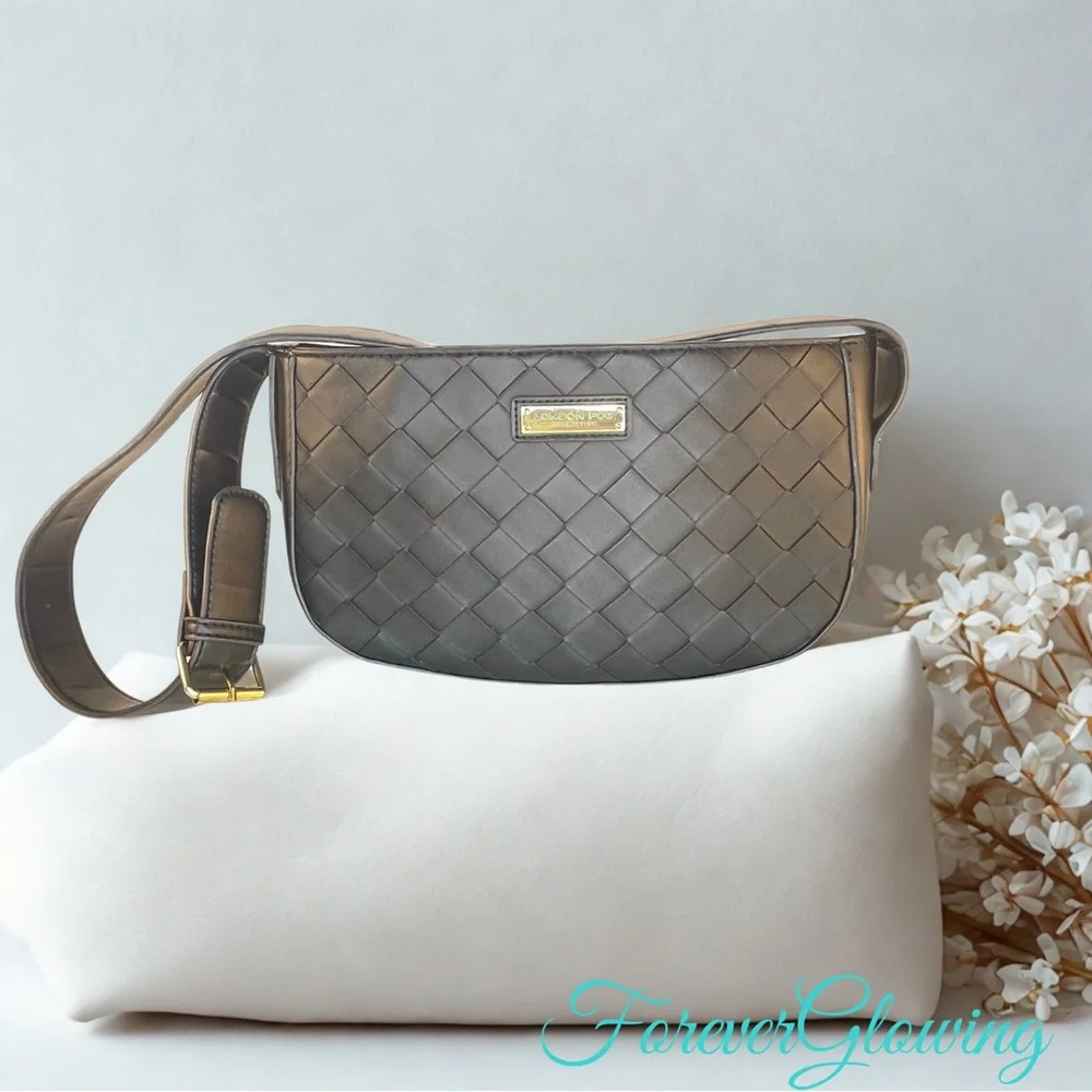 London Fog Black Crossbody Bag Purse – Woven Faux Leather